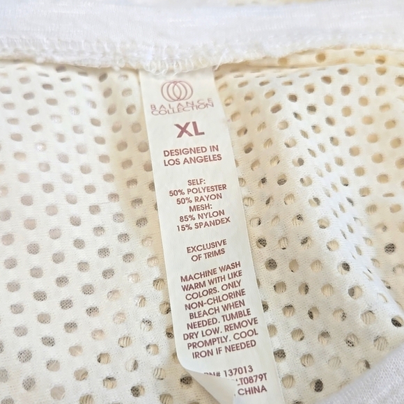 Balance Collection White Pullover With Cream Mesh Open Back Long Sleeve TOP XL - Picture 4 of 4